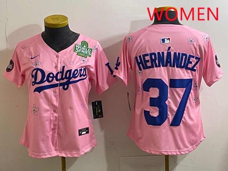 Women Los Angeles Dodgers #37 Hernandz Pink Sakura Edition 2025 Nike MLB Jersey style 38